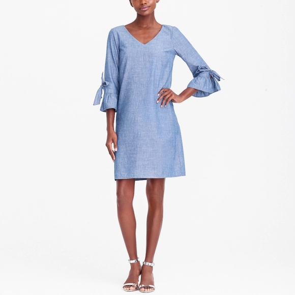 J. Crew Dresses & Skirts - J.Crew Chambray Ruffle tie-sleeve Dress